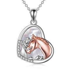 Sterling Silver Girls Embrace Horse Heart Pendant Necklace for Women Girls - Otaj Gifts