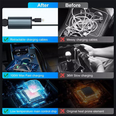 Retractable Car Charger 120W USB&Type C Cable For Phone Fast Charge Adapter - Otaj Gifts