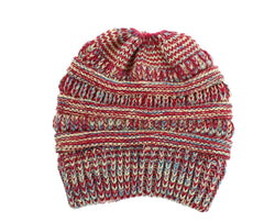 Mixed Color Knitted Wool Hat Ladies Non-labeled Ponytail Hat - Otaj Gifts