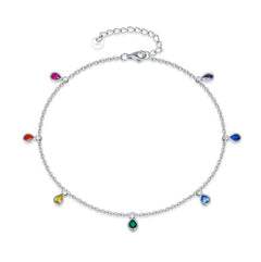 Anklets for Women Sterling Silver Multi Color Oval Rainbow Anklet Bracelets Fashion Jewelry Gifts for Women Teen Girls Friend Birthday - Otaj Gifts