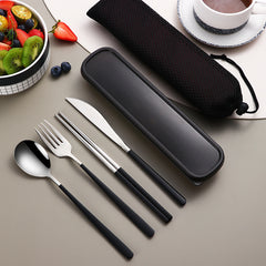 304 Dinnerware Set Flatware Kitchen Accessories Camping Travel Sets Gold Knife Fork Spoon Portable Cutlery Sets With Case - Otaj Gifts