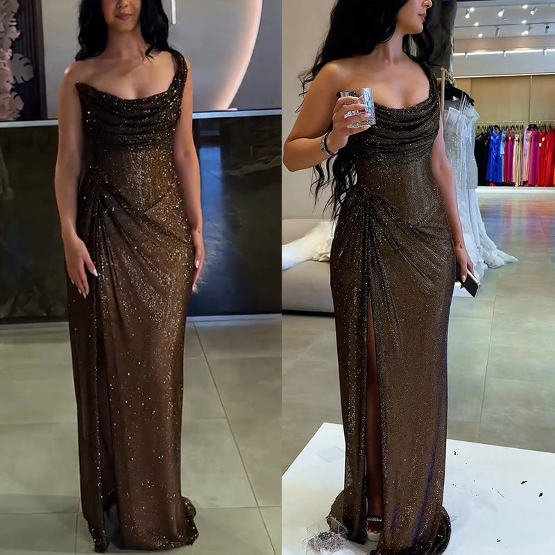 Split Gold And Silver Silk Dress Slim Women - Otaj Gifts