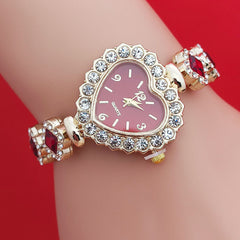 Fashion Diamond-embedded Love Heart-shaped Bracelet Watch Suit - Otaj Gifts