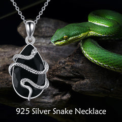 Sterling Silver Black Obsidian Tourmaline Crystal Snake Necklace Jewelry as Gifts - Otaj Gifts