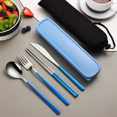 304 Dinnerware Set Flatware Kitchen Accessories Camping Travel Sets Gold Knife Fork Spoon Portable Cutlery Sets With Case - Otaj Gifts