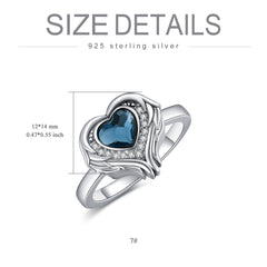 925 Sterling Silver Angel Wing Heart Cremation Urn Holds Loved Ones Ashes Ring - Otaj Gifts