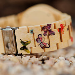 BOBO BIRD O20 Butterfly Print Women Watches All Bamboo Made Quartz Wristwatch for Ladies in Wooden Gift Box - Otaj Gifts