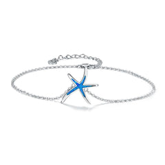 Opal Starfish Anklet in White Gold Plated Sterling Silver - Otaj Gifts