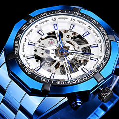 Casual Hollow Blue Plating Automatic Mechanical Watch - Otaj Gifts