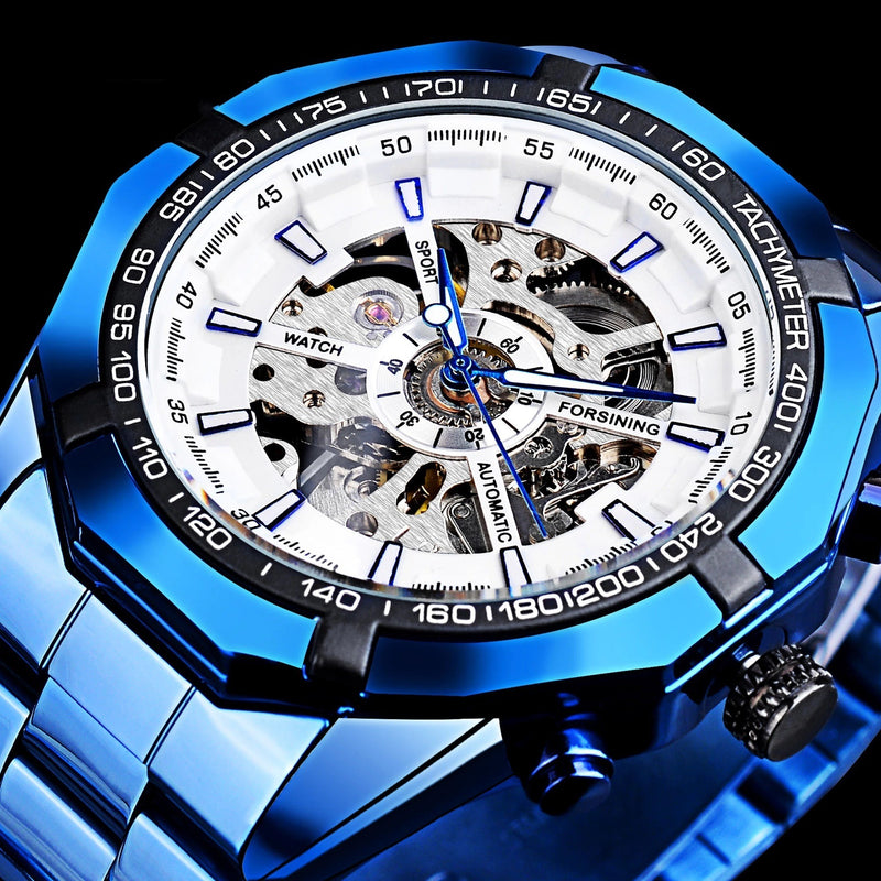 Casual Hollow Blue Plating Automatic Mechanical Watch - Otaj Gifts