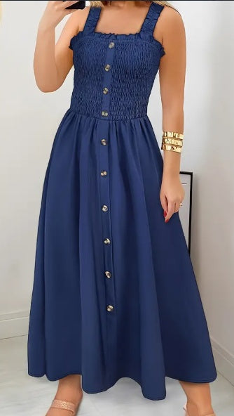Stunning Shirred A-Line Maxi Dress - Elegant Square Neck, Sleeveless, Cami Style, Flattering Fit, Perfect For Spring & Summer, Women's Clothing, Versatile And Chic - Otaj Gifts