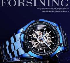 Casual Hollow Blue Plating Automatic Mechanical Watch - Otaj Gifts