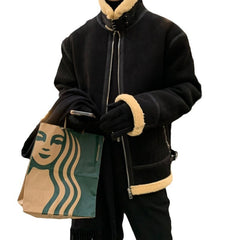 Men's Suede Lamb Wool Cotton Coat Coat - Otaj Gifts