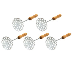 5pcs Potato Masher Portable Stainless Steel Wooden Handle Manual Spud Smasher Kitchen Tool - Otaj Gifts