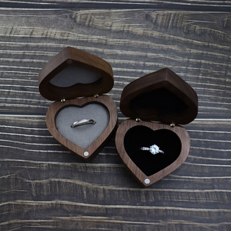 Walnut Couple Wedding Ring Box Wedding Heart - Otaj Gifts