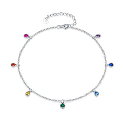 Anklets for Women Sterling Silver Multi Color Oval Rainbow Anklet Bracelets Fashion Jewelry Gifts for Women Teen Girls Friend Birthday - Otaj Gifts