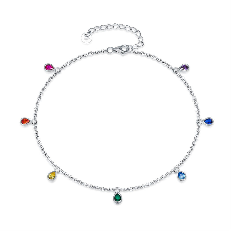 Anklets for Women Sterling Silver Multi Color Oval Rainbow Anklet Bracelets Fashion Jewelry Gifts for Women Teen Girls Friend Birthday - Otaj Gifts