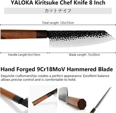 8 Inch Gyuto Knife - Professional Japanese Chef Knife - 3 Layers 9CR18MOV High Carbon Steel - Hand Hammered Blade Kitchen Knife - Otaj Gifts