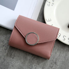 Ring British Retro Lychee Pattern Women's Solid Color Tri-fold Wallet - Otaj Gifts