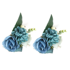 2Pcs/Bag Bridesmaid Wrist Flower Artificial Hand Flower for Wedding Anniversary Cocktail PartyCyan Blue - Otaj Gifts