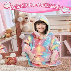 RAINBEAN Glow In The Dark Wearable Blanket Hoodie For Kid, Oversized Hooded Wearable Blanket Sherpa, Soft Blanket Hooded Gift For Girls And Boys 3-6 Years - Otaj Gifts