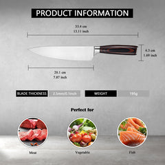 Kegani Japanese Chef Knife 8 Inch - Chefs Knife High Carbon Stainless Steel Knife Kitchen Cooking Knife - Rosewood FullTang Sharp Knife With Sheath - Otaj Gifts