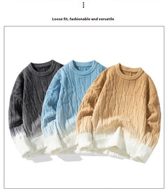 Idle Style Winter Gradient Contrast Round Neck Thickened Men's Sweater - Otaj Gifts