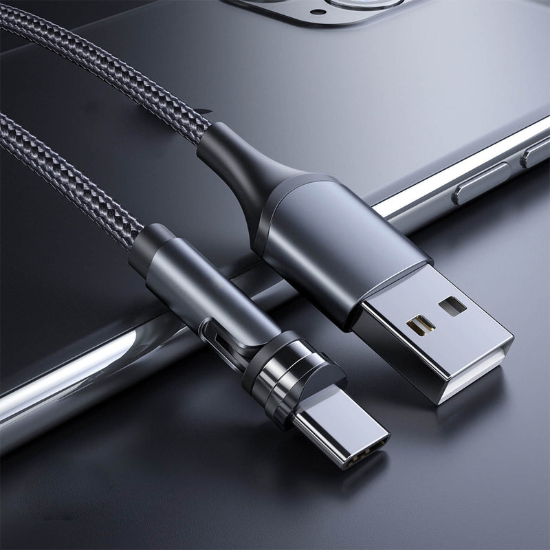 Nylon 3 in 1 Type C Charging Cable 540 Degree Rotating Magnetic Data Cable for Android for IphoneSilver - Otaj Gifts