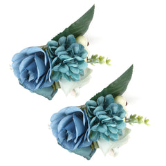 2Pcs/Bag Bridesmaid Wrist Flower Artificial Hand Flower for Wedding Anniversary Cocktail PartyCyan Blue - Otaj Gifts