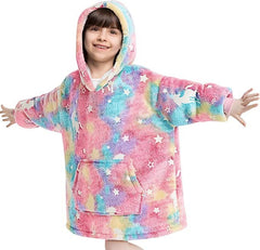 RAINBEAN Glow In The Dark Wearable Blanket Hoodie For Kid, Oversized Hooded Wearable Blanket Sherpa, Soft Blanket Hooded Gift For Girls And Boys 3-6 Years - Otaj Gifts