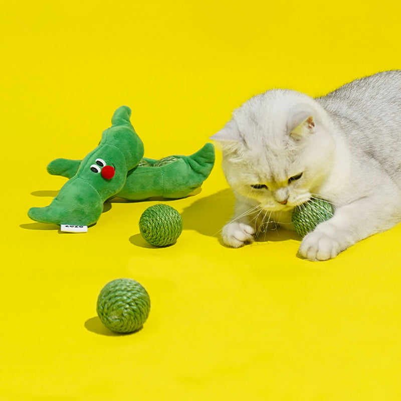 3PCS Cat Toy Balls, Interactive Pet Play Balls Sisal Rope Scratching Chew Ball Toy With Rustling Sound Pea Pod Storage For Indoor Kitten Training Hunting - Otaj Gifts