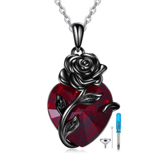 Sterling Silver Heart Rose Urn Necklace for Ashes Cremation Jewelry - Otaj Gifts