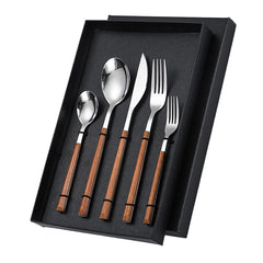 Tableware Cutlery Set Stainless Steel Dinner Knives Forks Spoons Eating Utensils High Hardness Flatware Set Wood Grain Handle - Otaj Gifts