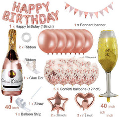 Rose Gold Balloon Set Birthday Decoration Bronzing Birthday Flag - Otaj Gifts