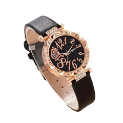Women's Diamond Dial Belt Quartz Watch Beaded Bracelet Suit - Otaj Gifts