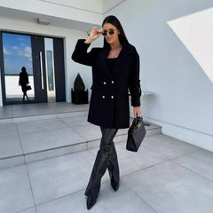 Winter Solid Color Fashion All-match Double-breasted Woolen Coat Women's Clothing - Otaj Gifts