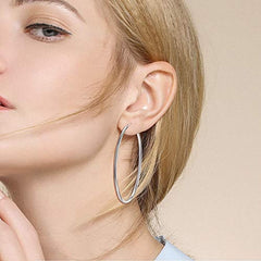 Sterling Silver Simple Polished Big Round Circle Hoop Earrings for Women - Otaj Gifts