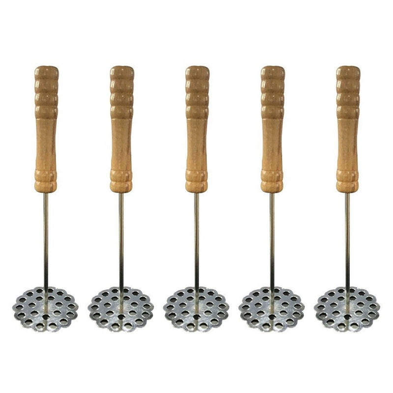 5pcs Potato Masher Portable Stainless Steel Wooden Handle Manual Spud Smasher Kitchen Tool - Otaj Gifts