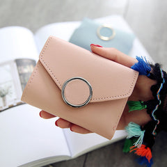 Ring British Retro Lychee Pattern Women's Solid Color Tri-fold Wallet - Otaj Gifts