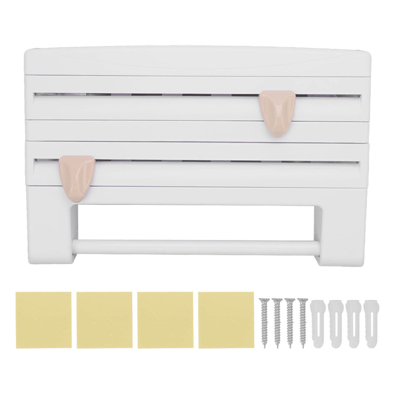 Cling Film Holder Wall Mount Multifunctional Cling Film Cutter with Screws for Kitchen White - Otaj Gifts