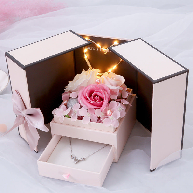 Mothers Day Gift Pink Double Door Rose Gift Box Jewelry Creative Decorate Boxs - Otaj Gifts