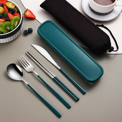 304 Dinnerware Set Flatware Kitchen Accessories Camping Travel Sets Gold Knife Fork Spoon Portable Cutlery Sets With Case - Otaj Gifts