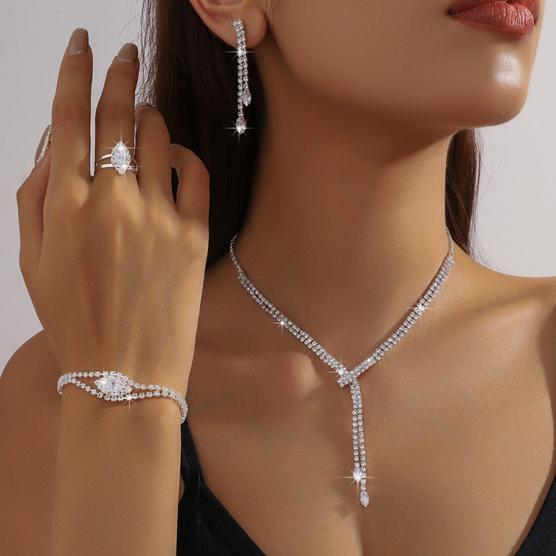 Fashion Simple Necklace Earring Bracelet Four-piece Set - Otaj Gifts