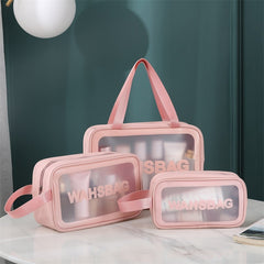 Pu Transparent Three Piece Makeup And Wash Bag Large Capacity - Otaj Gifts