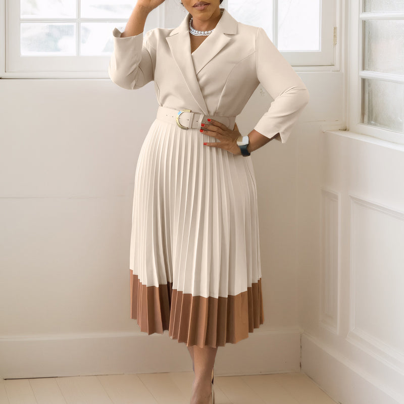 Suit Collar Fashion Elegant Pleated African Dress - Otaj Gifts