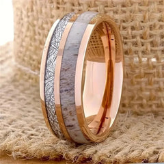 Fashion 8mm Men Stainless Steel Rings Inlay Meteorite Abalone Shell Rings For Men Women Wedding Engagement Band Jewelry Gift - Otaj Gifts