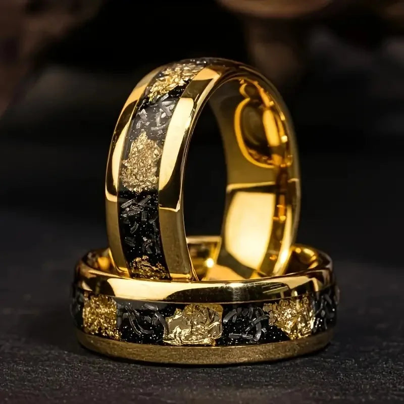 Fashion 8mm Men Stainless Steel Rings Inlay Meteorite Abalone Shell Rings For Men Women Wedding Engagement Band Jewelry Gift - Otaj Gifts
