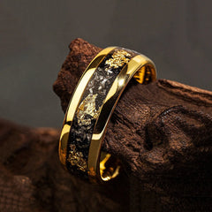 Fashion 8mm Men Stainless Steel Rings Inlay Meteorite Abalone Shell Rings For Men Women Wedding Engagement Band Jewelry Gift - Otaj Gifts