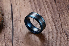 Blue Rings for Men 8mm Carbon Fiber Tungsten - Otaj Gifts