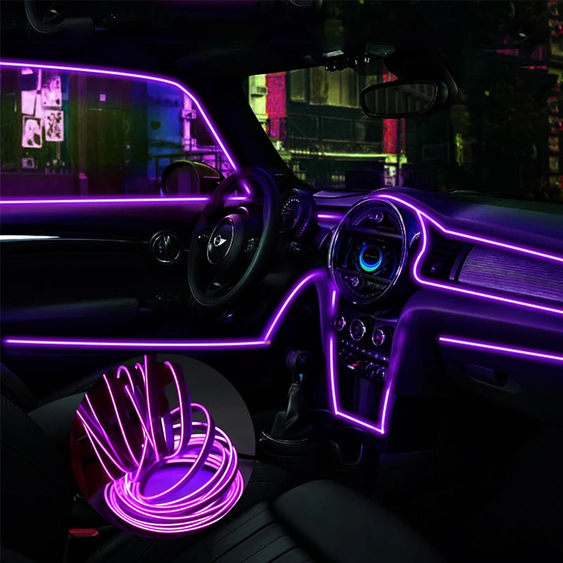 5M purple Car light DIY Car Interior Lighting Flexible Neon With Cigarette usb Drive controller car accessories Car LED 12V - Otaj Gifts
